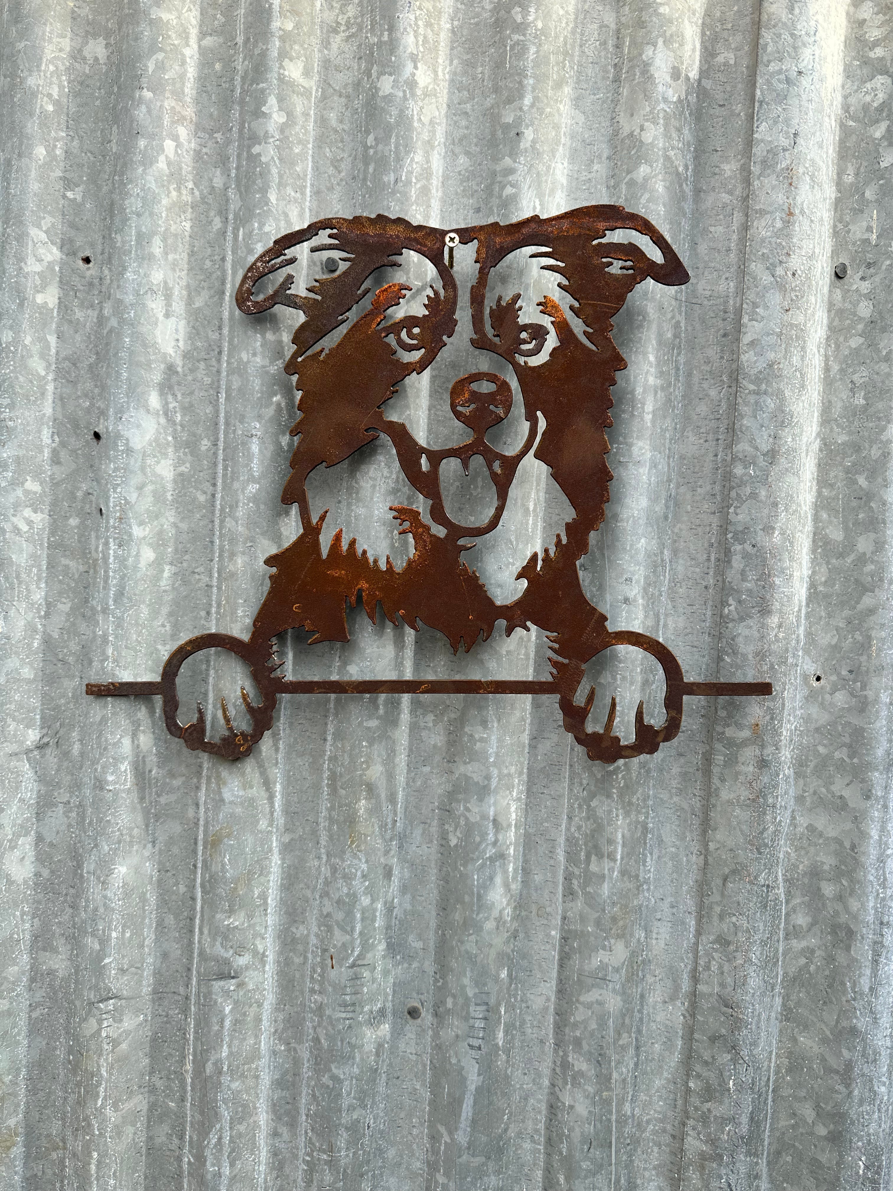 Border Collie Dog Memorial Plaque Metal Art Old n Dazed