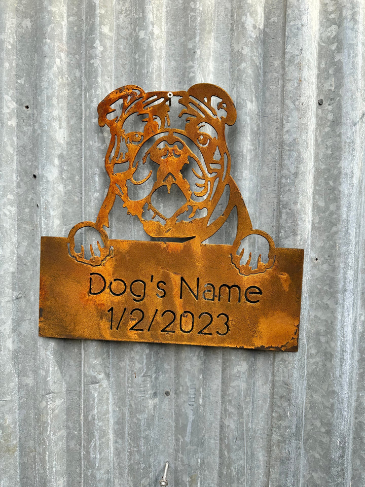 Bulldog - Dog Memorial Plaque - Metal Art-Old n Dazed