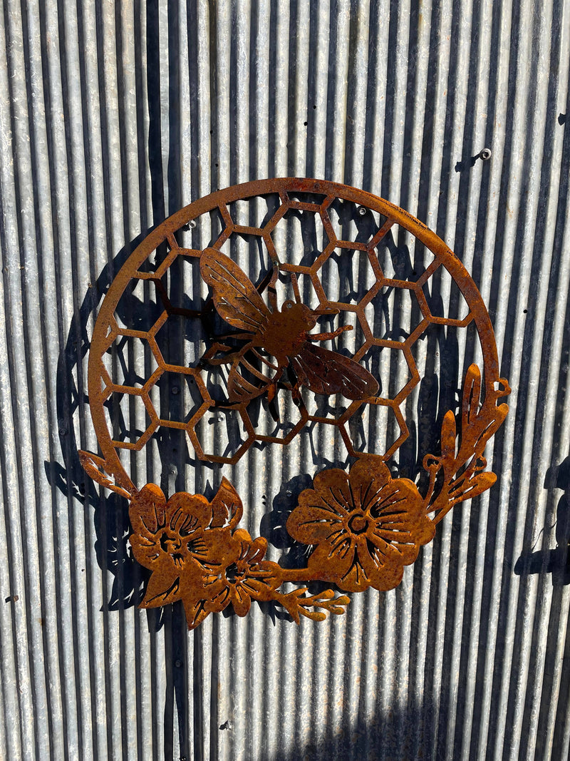 Bee - Honeycomb - Flowers Metal Wall Art-Old n Dazed