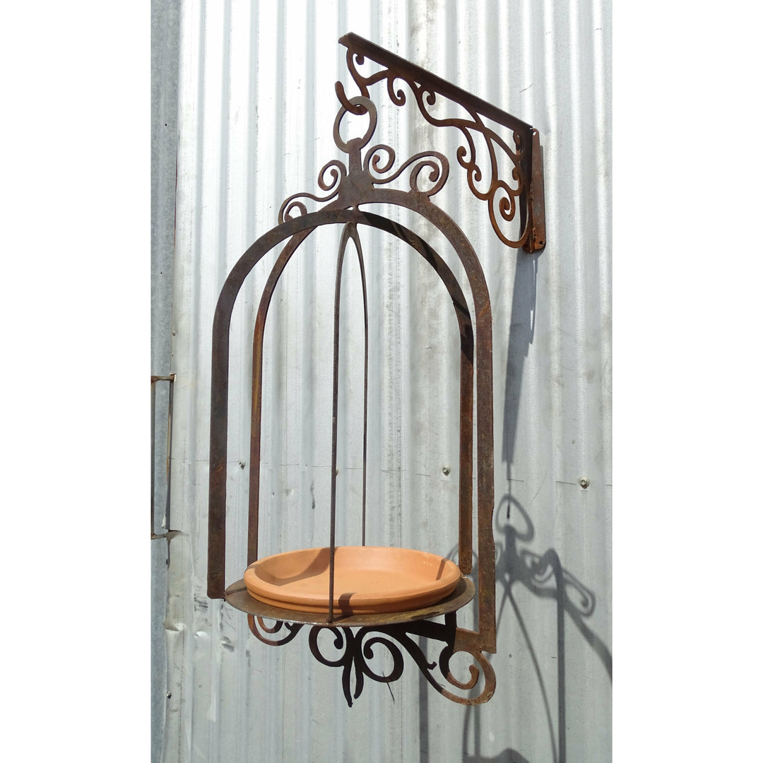 Bird cage Feeder / Bath Metal Garden Art-Old n Dazed