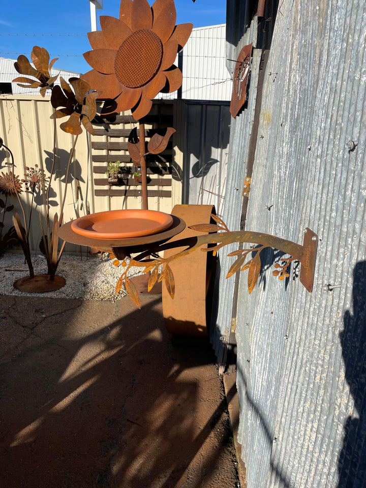 Bird Feeder / Bath - Metal Garden Sculpture with gum leaves-Old n Dazed