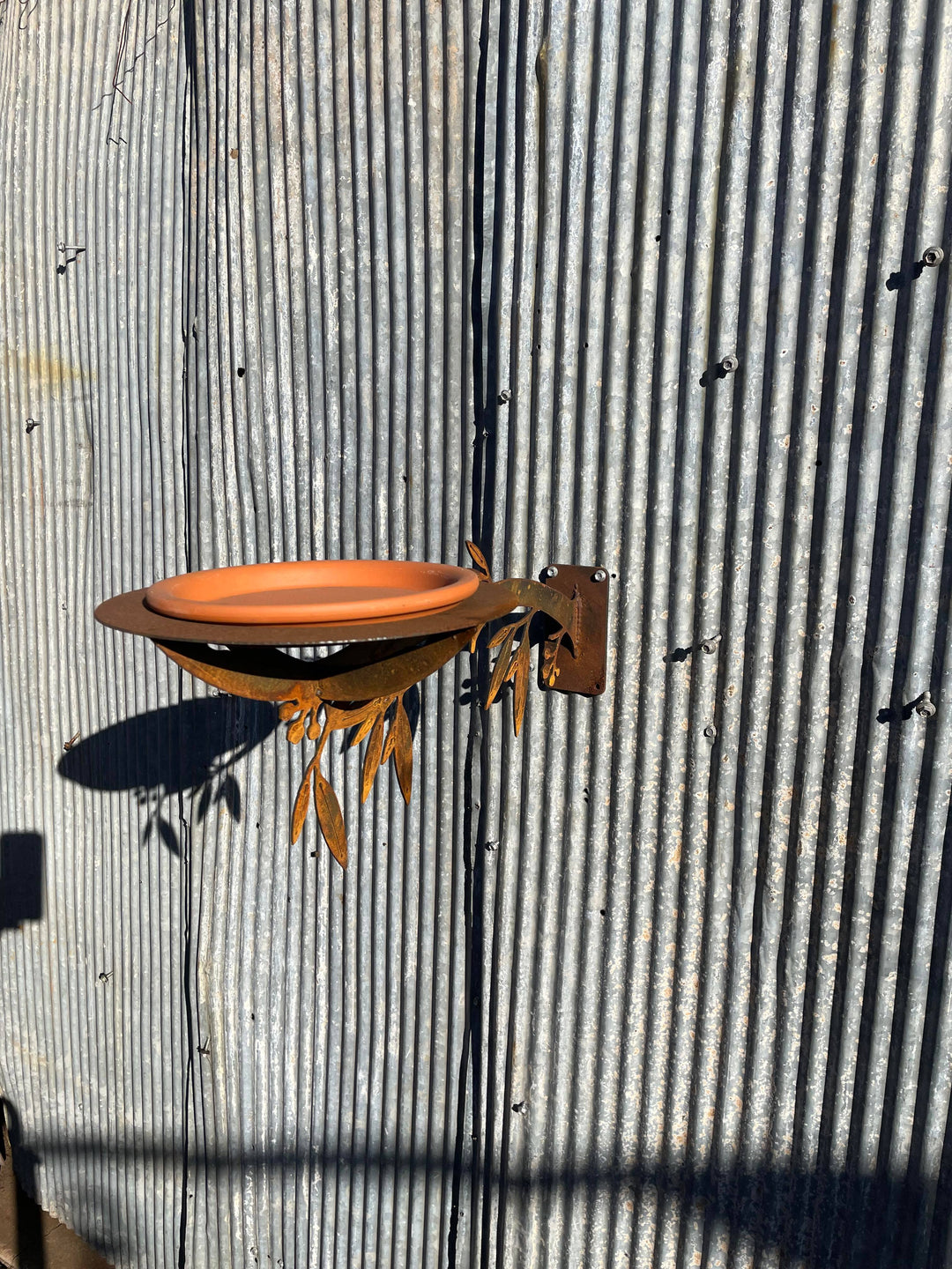 Bird Feeder / Bath - Metal Garden Sculpture with gum leaves-Old n Dazed