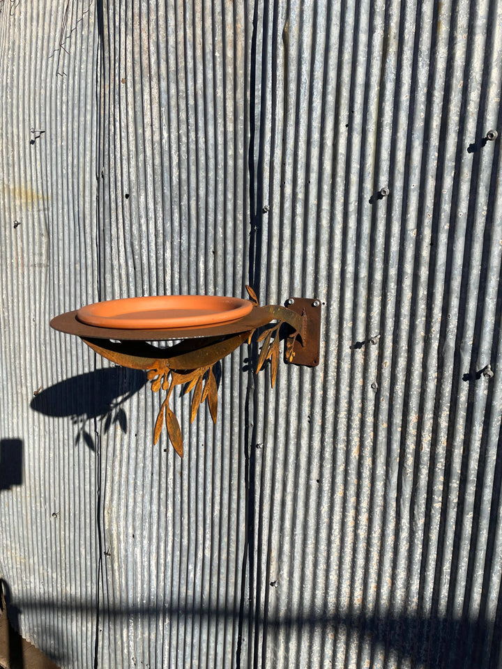 Bird Feeder / Bath - Metal Garden Sculpture with gum leaves-Old n Dazed