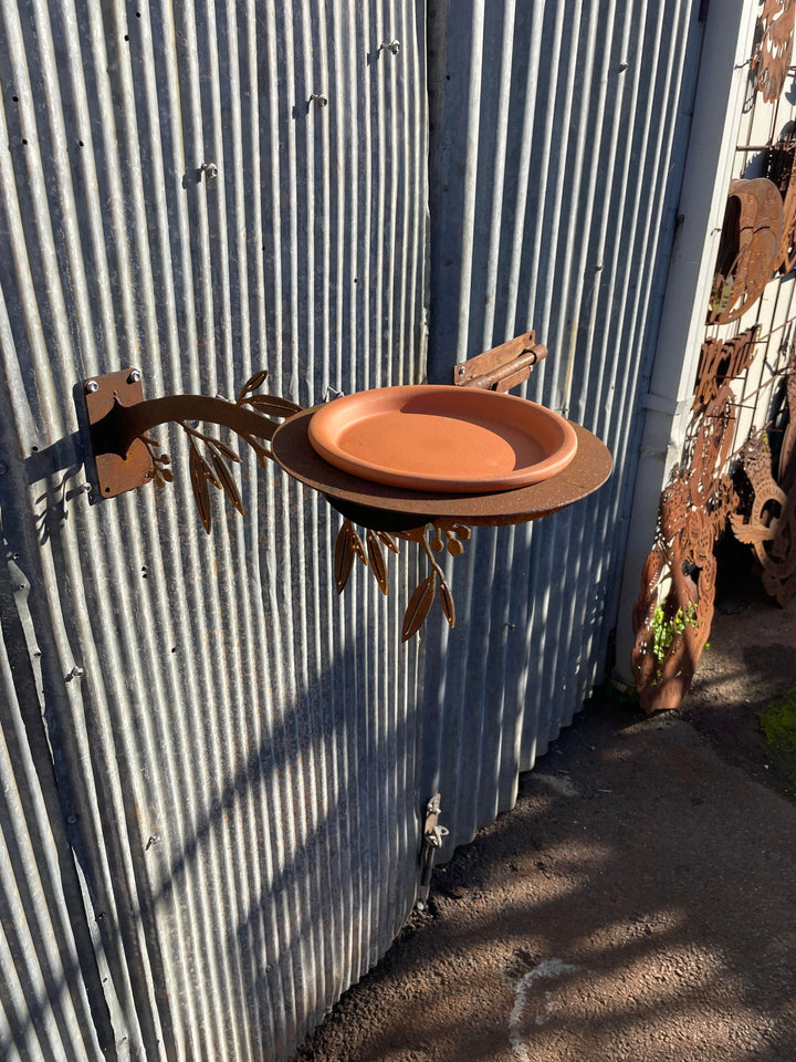 Bird Feeder / Bath - Metal Garden Sculpture with gum leaves-Old n Dazed