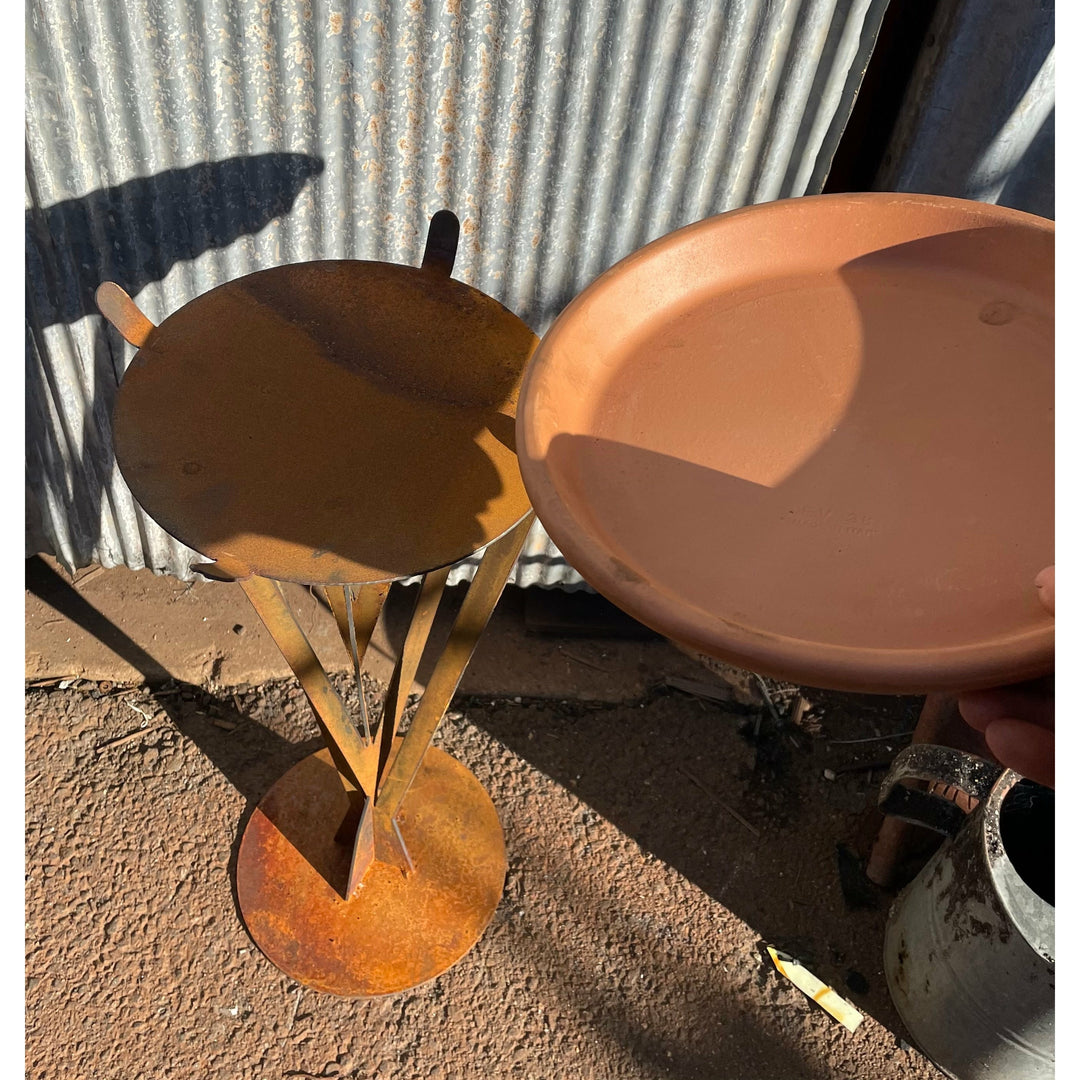 Contemporary Bird Bath Feeder Metal Garden Art-Old n Dazed