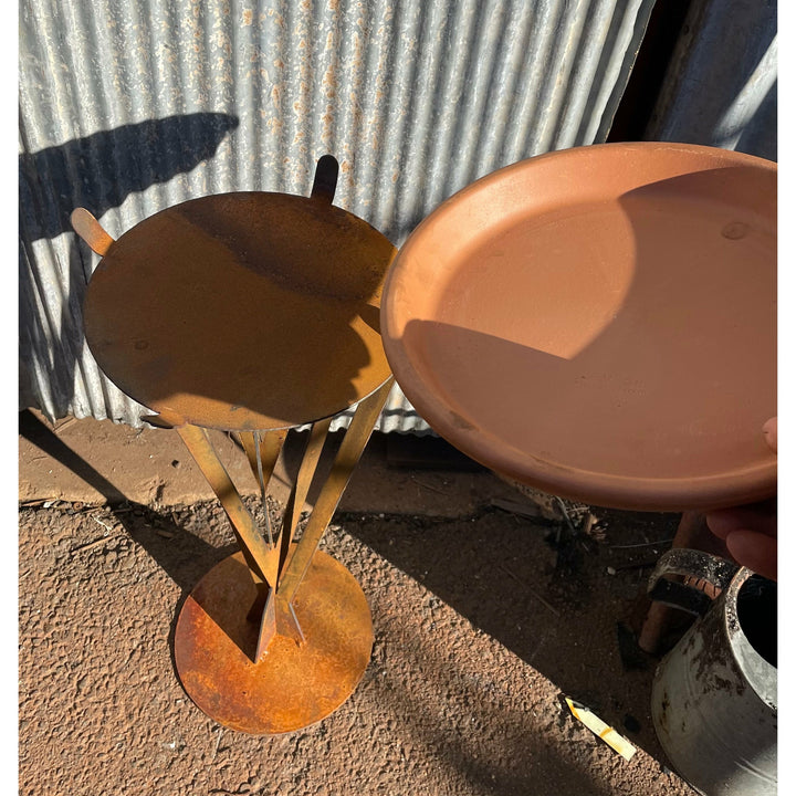 Contemporary Bird Bath Feeder Metal Garden Art-Old n Dazed