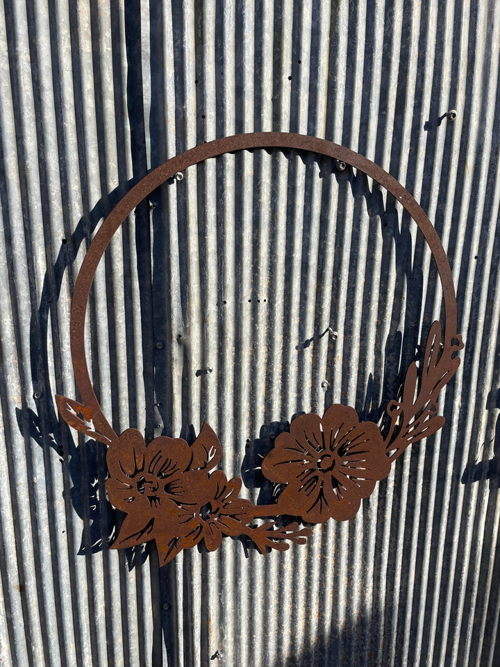 Flower Frame Circle Floral Metal Wall Art-Old n Dazed