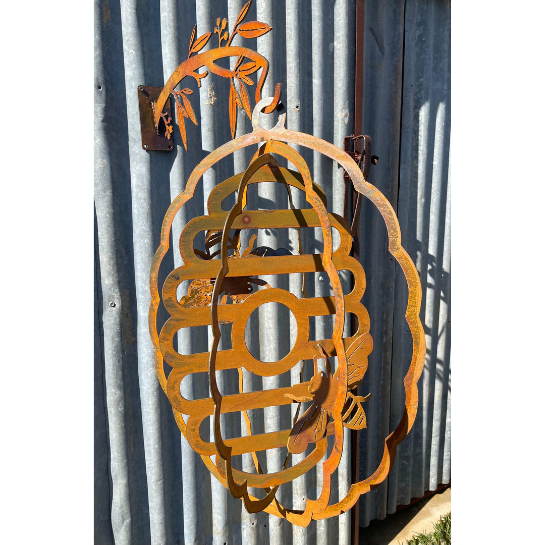 Hanging Bee Hive and Bees Metal Garden Art Beehive-Old n Dazed