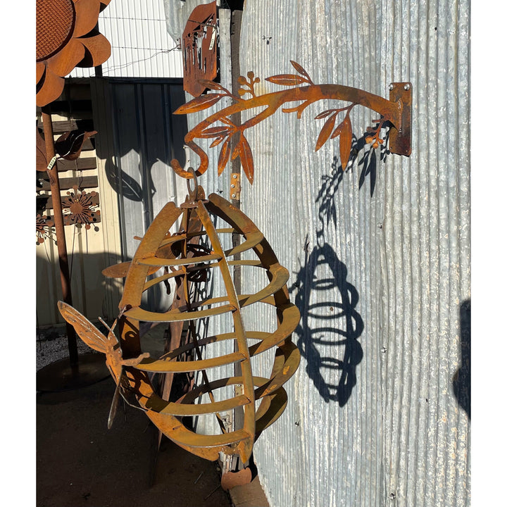Hanging Beehive and Bees Bee Hive Metal Garden Art-Old n Dazed