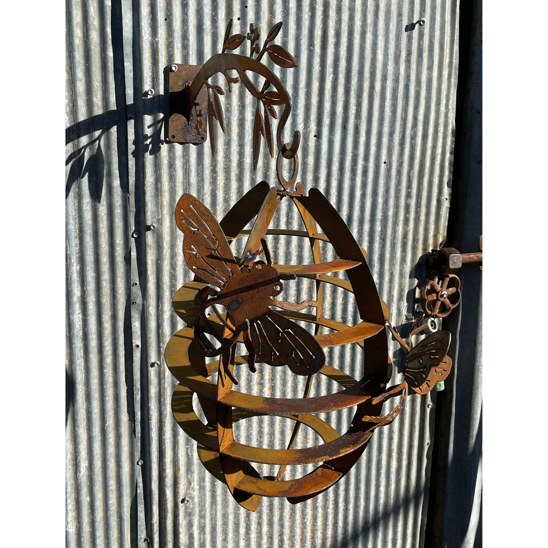 Hanging Beehive and Bees Bee Hive Metal Garden Art-Old n Dazed