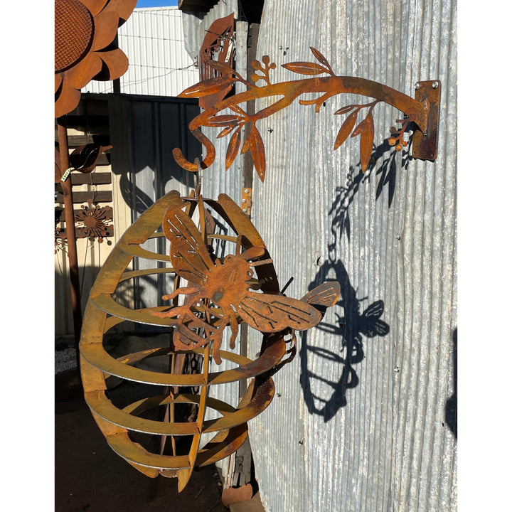 Hanging Beehive and Bees Bee Hive Metal Garden Art-Old n Dazed