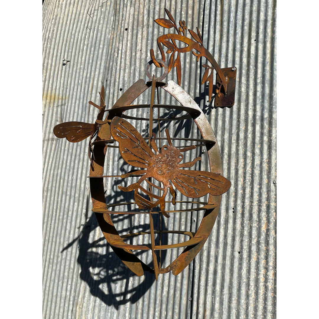 Hanging Beehive and Bees Bee Hive Metal Garden Art-Old n Dazed