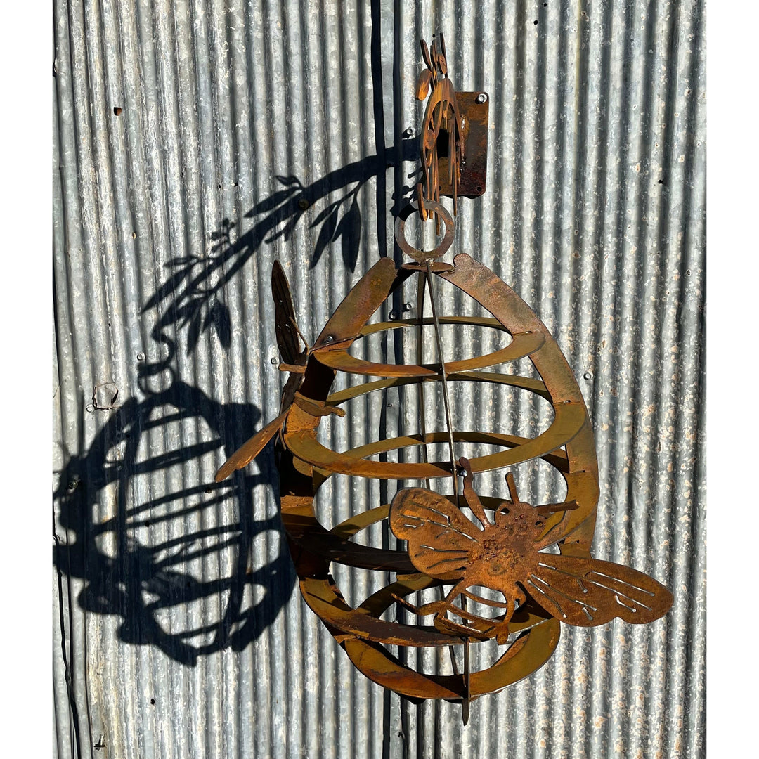 Hanging Beehive and Bees Bee Hive Metal Garden Art-Old n Dazed