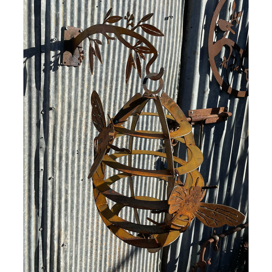 Hanging Beehive and Bees Bee Hive Metal Garden Art-Old n Dazed