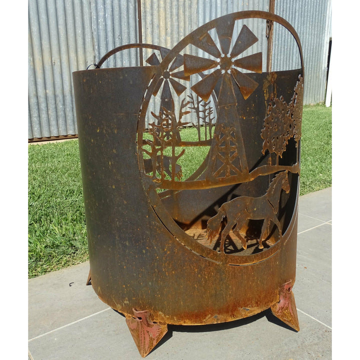 Horse Scene Round Fire Pit-Old n Dazed