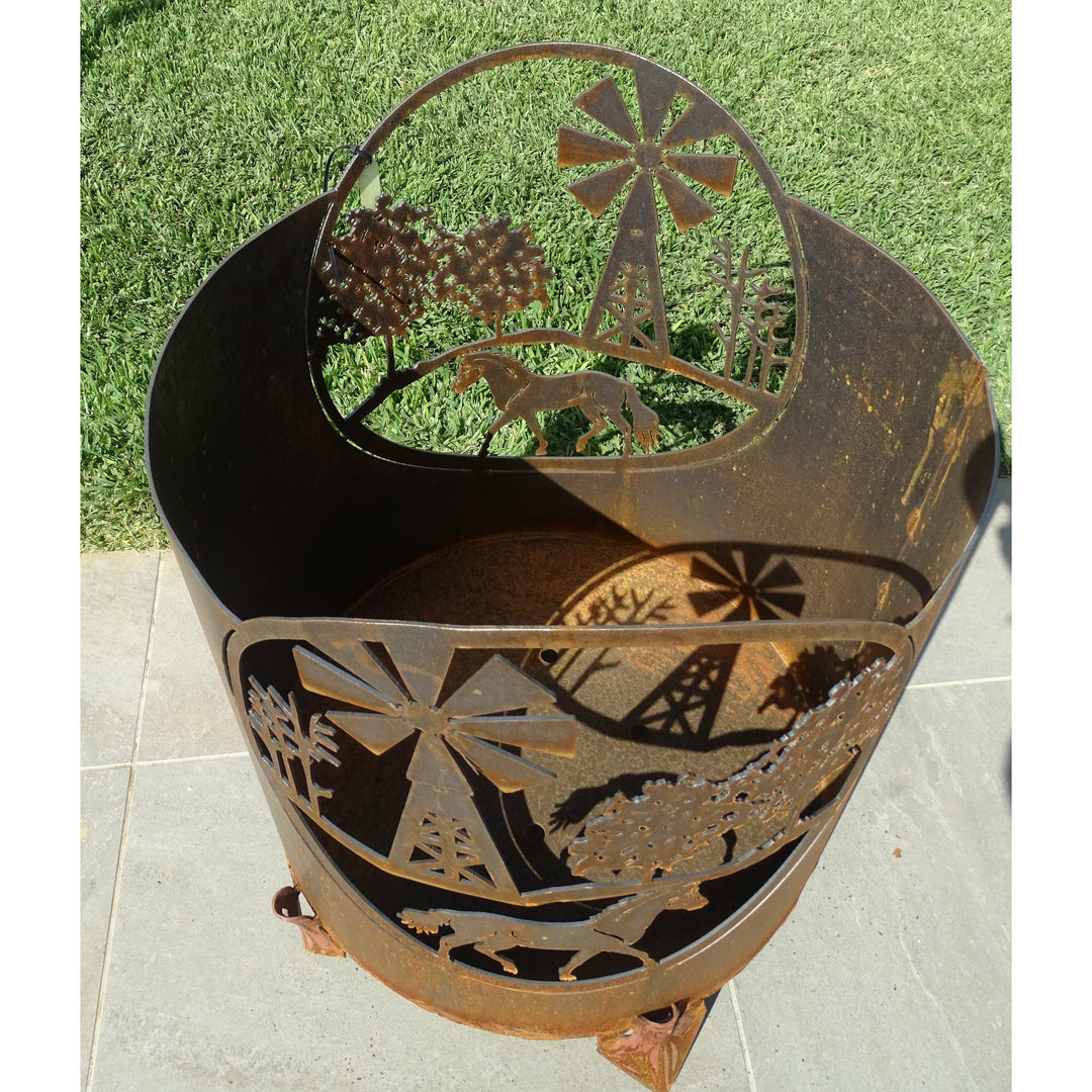 Horse Scene Round Fire Pit-Old n Dazed