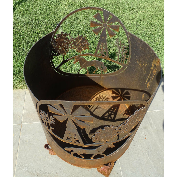 Horse Scene Round Fire Pit-Old n Dazed