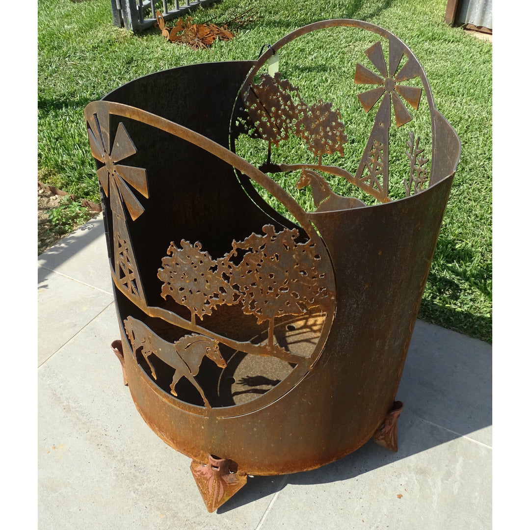 Horse Scene Round Fire Pit-Old n Dazed