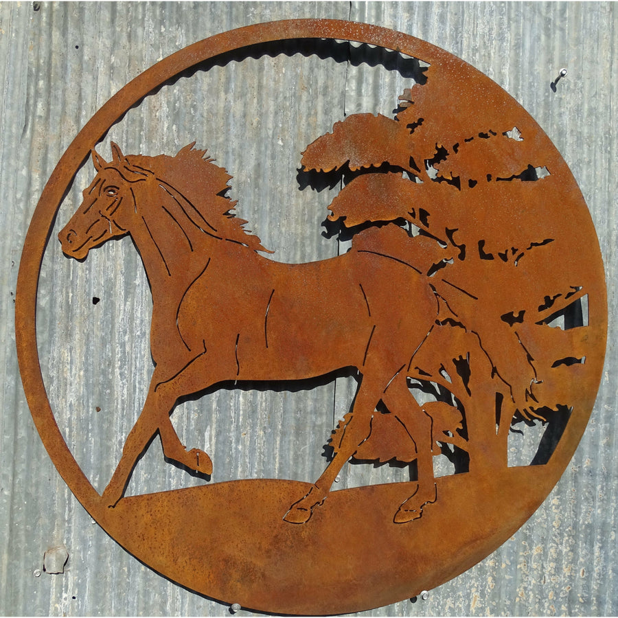 Horse Scene round Metal Wall Art-Old n Dazed