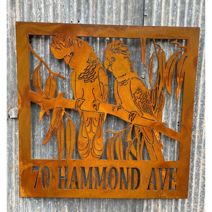 Property Sign Custom Made Metal Address Sign 2 black cockatoos-Old n Dazed