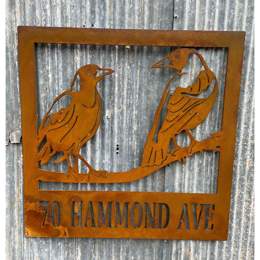 Property Sign Custom Made Metal Address Sign 2 Magpies-Old n Dazed