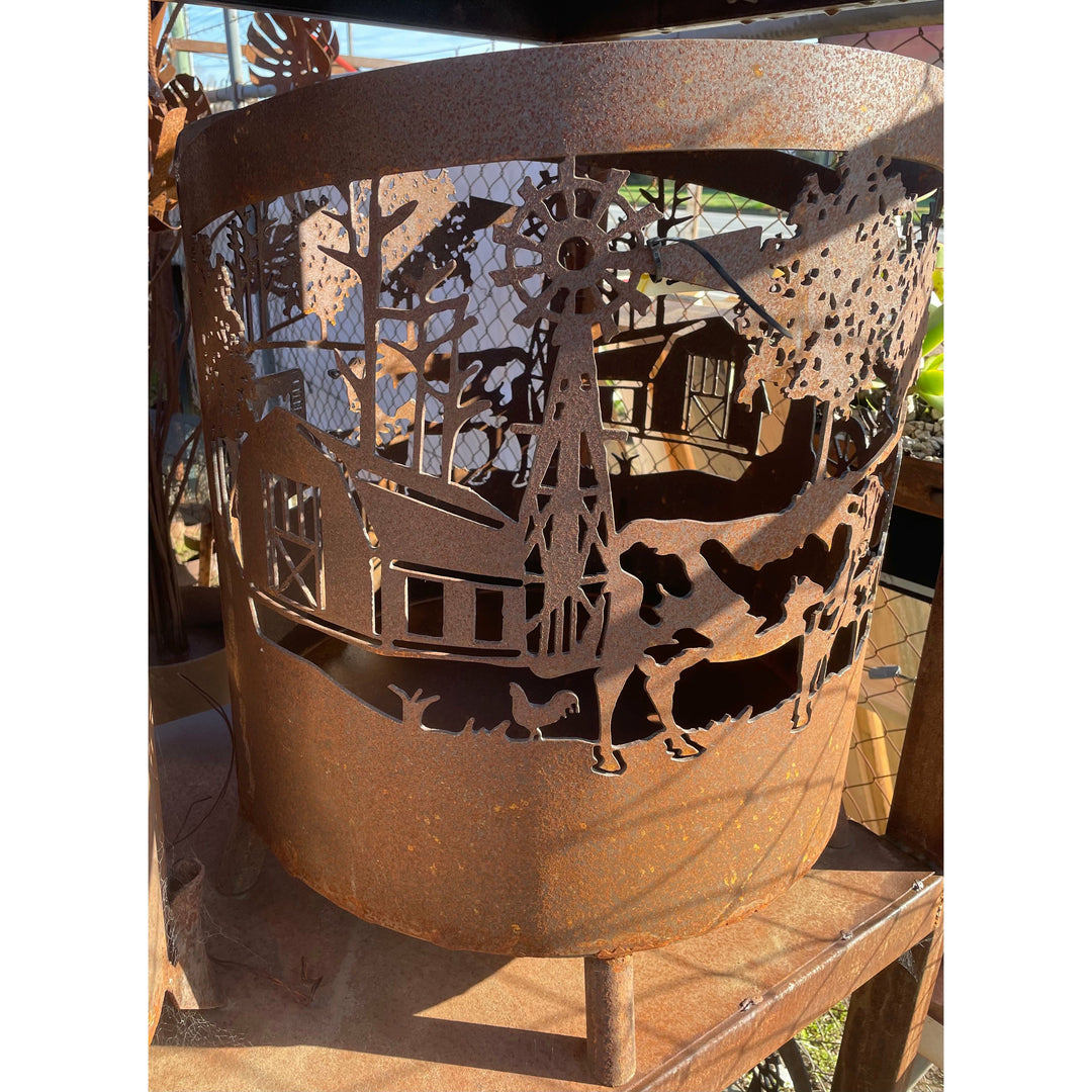 Rural Scene Round Fire Pit-Old n Dazed