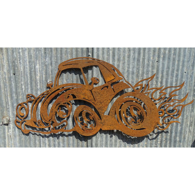 Vw Beetle flames Metal Wall Art-Old n Dazed