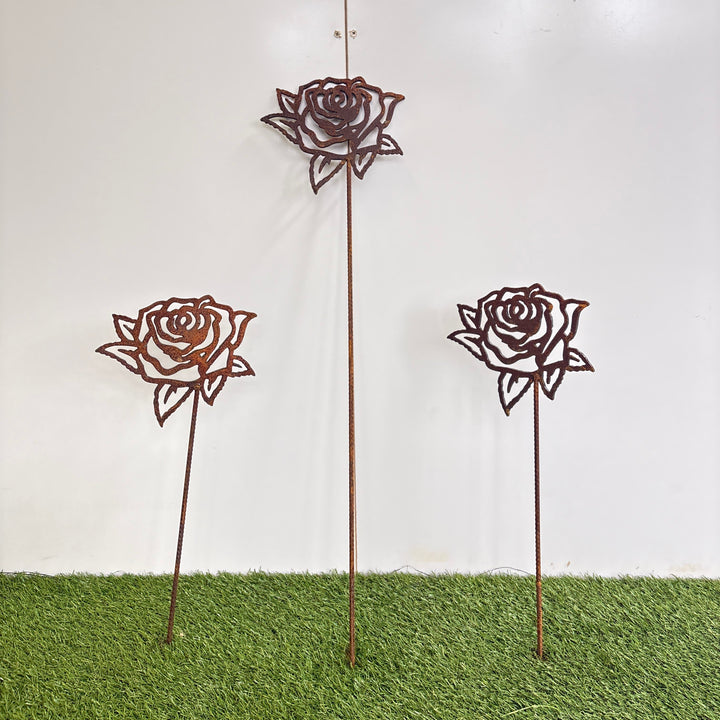 Rose flower metal garden spike small