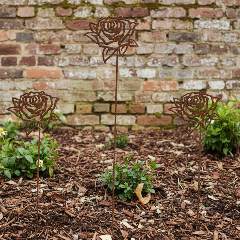 Rose flower metal garden spike small