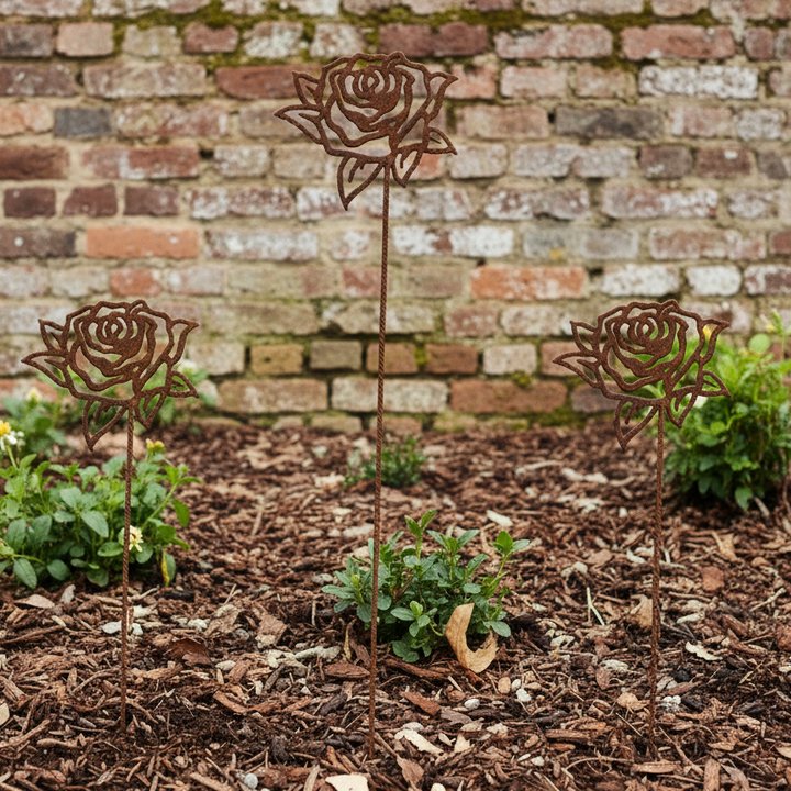 Rose flower metal garden spike small