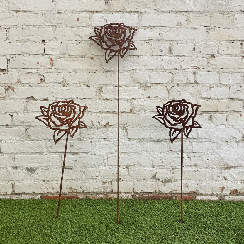 Rose flower metal garden spike small