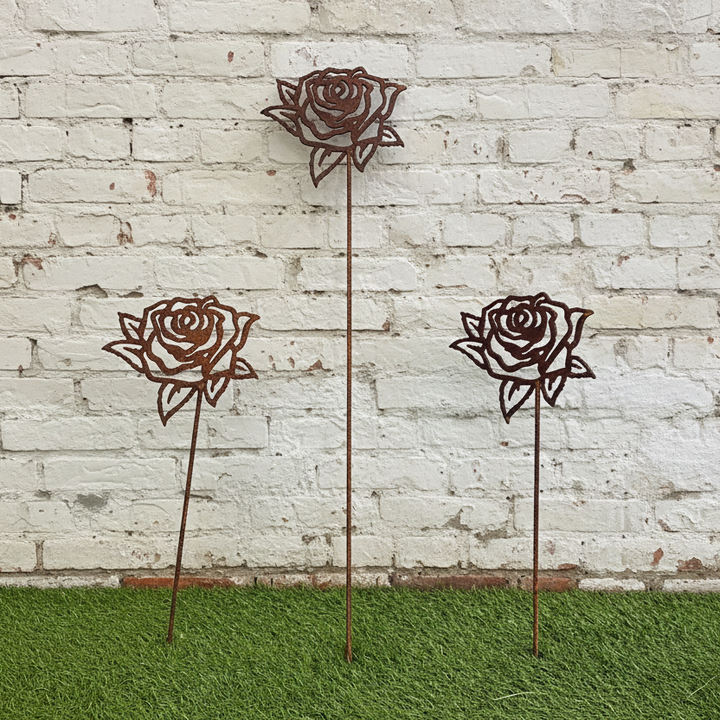 Rose flower metal garden spike small