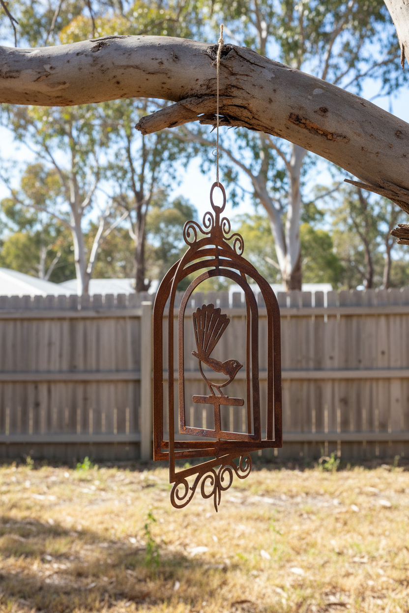 Willy wagtail Birdcage Metal Garden Art