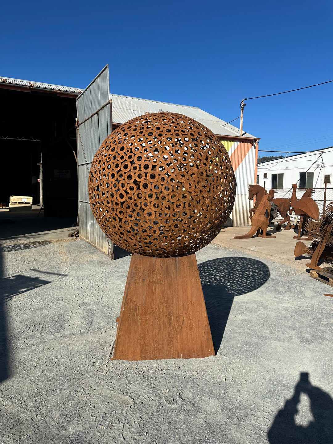 Eclipse – Extra Large Metal Sphere Sculpture on Tapered Base
