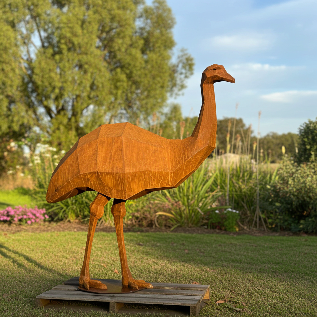 Iron Nomad – Low Poly Geometric Metal Emu Sculpture