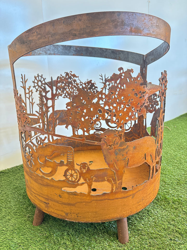 Rural Scene Round Fire Pit - Sheep