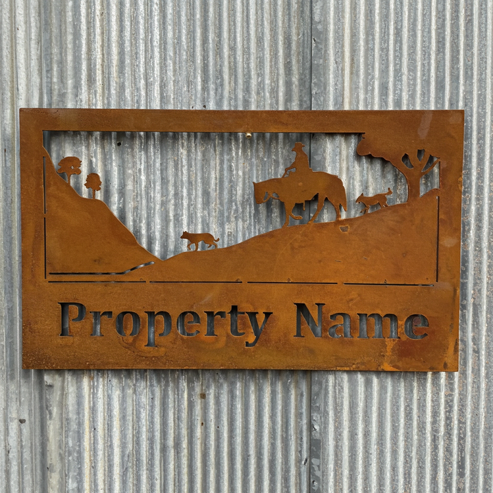 Custom Made Metal Property Sign Horse 2 Dogs on a Hillside