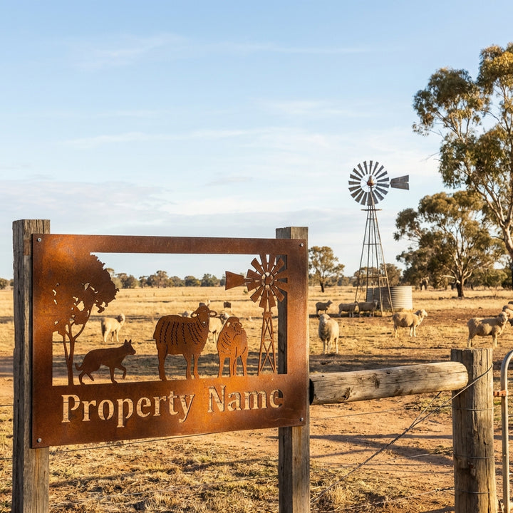 Custom Made Metal Property Sign Sheep and Dog