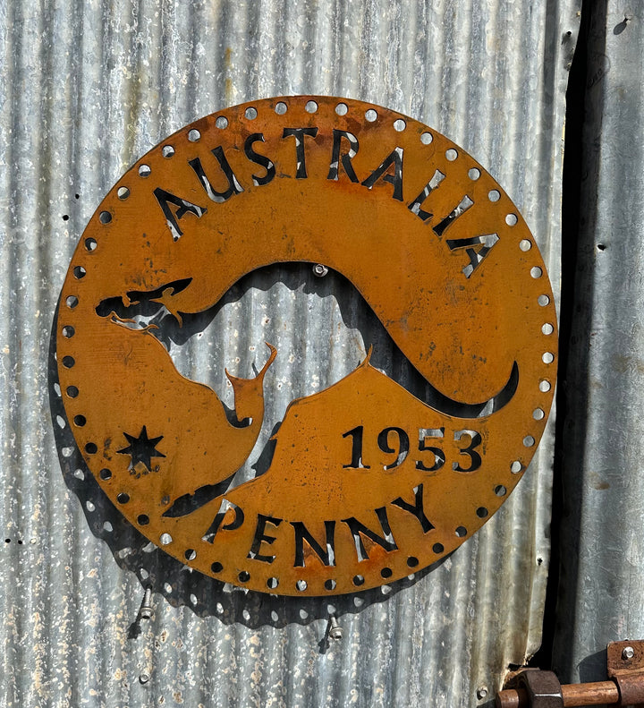 1953 Australian Penny Kangaroo Metal Wall Art-Old n Dazed