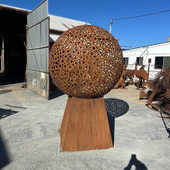 Eclipse – Extra Large Metal Sphere Sculpture on Tapered Base