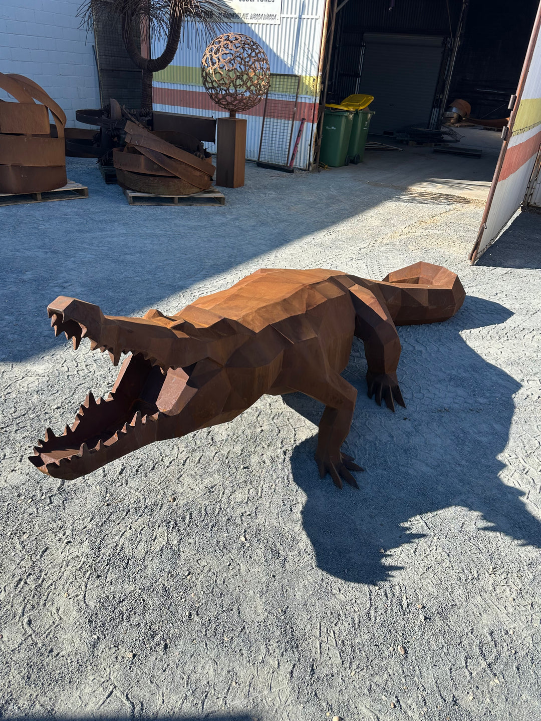 Ironjaw – Low Poly Geometric Metal Crocodile Sculpture