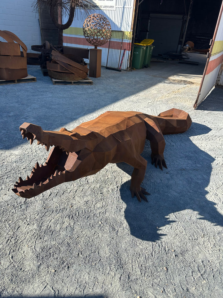 Ironjaw – Low Poly Geometric Metal Crocodile Sculpture