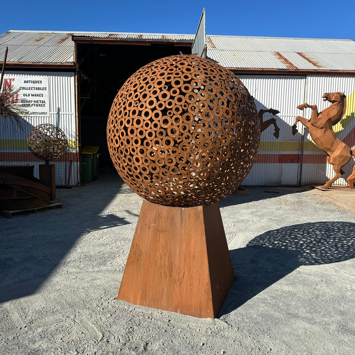 Eclipse – Extra Large Metal Sphere Sculpture on Tapered Base