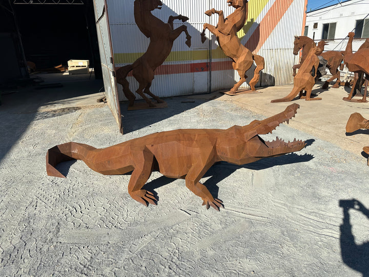 Ironjaw – Low Poly Geometric Metal Crocodile Sculpture
