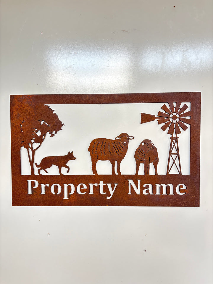 Custom Made Metal Property Sign Sheep and Dog
