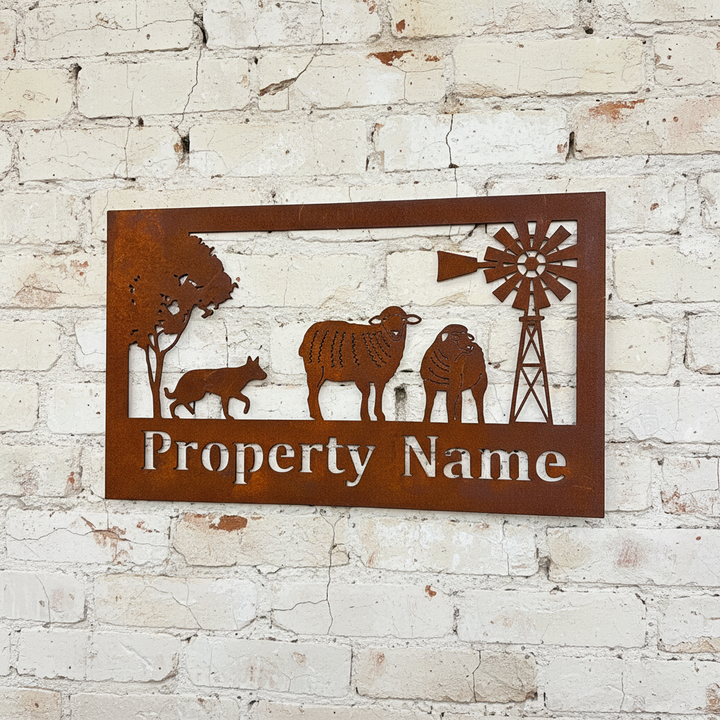 Custom Made Metal Property Sign Sheep and Dog