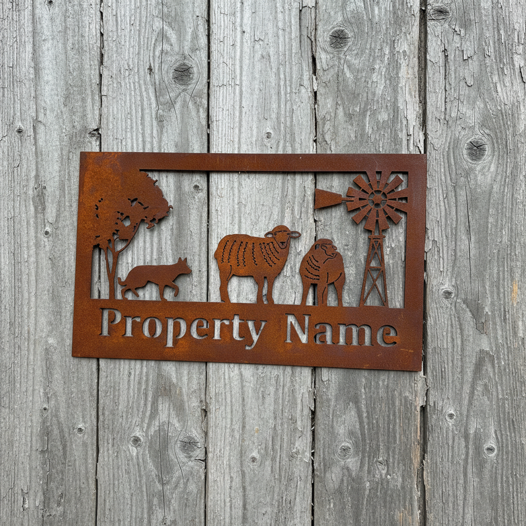 Custom Made Metal Property Sign Sheep and Dog
