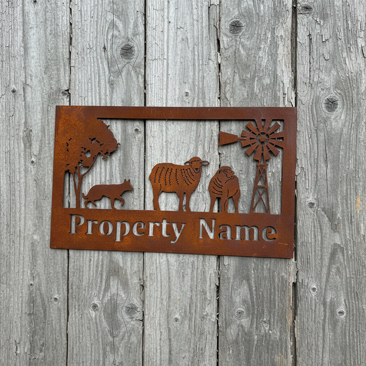 Custom Made Metal Property Sign Sheep and Dog