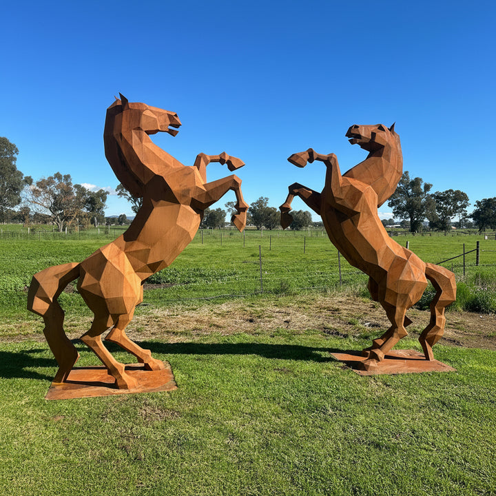 Low Poly Rearing Horse – Australian Metal Horse Sculpture