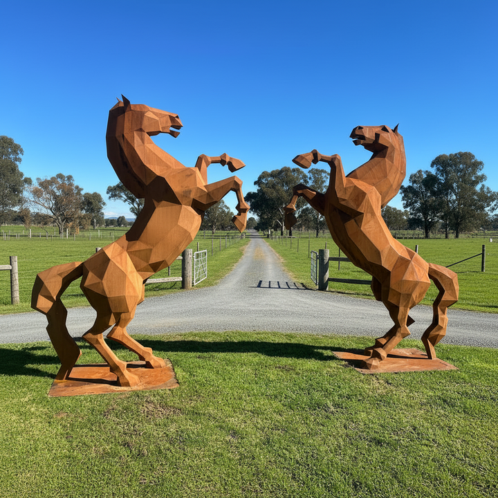 Low Poly Rearing Horse – Australian Metal Horse Sculpture